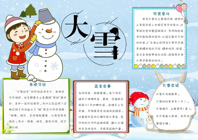 19张大雪节气手抄报模板，高清可打印