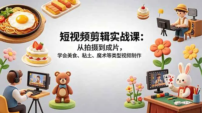 短视频剪辑实战课:从拍摄到成片,学会美食、粘土、魔术等类型视频制作 第1张 短视频剪辑实战课:从拍摄到成片,学会美食、粘土、魔术等类型视频制作 第1张