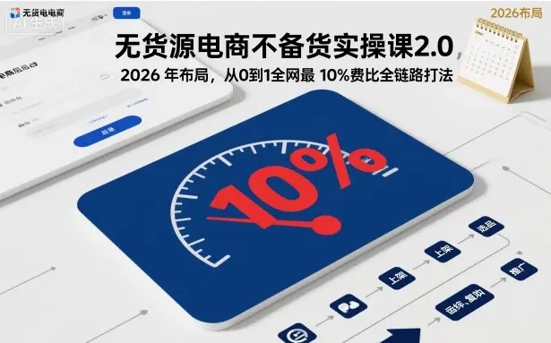 无货源电商不备货实操课2.0，从0到1全网最低10%费比全链路打法 第1张