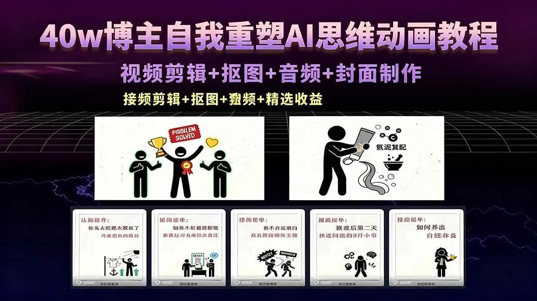 40w博主自我重塑AI思维动画教程,视频剪辑+抠图+音频+封面制作 第1张 40w博主自我重塑AI思维动画教程,视频剪辑+抠图+音频+封面制作 第1张