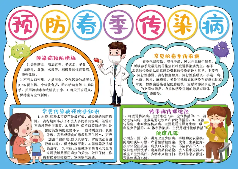 预防春季传染病手抄报模板图片大全 可下载打印 第1张