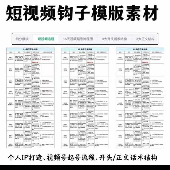 短视频个人IP钩子文案爆款通用话术模板+短视频素材模板 第1张 短视频个人IP钩子文案爆款通用话术模板+短视频素材模板 第1张