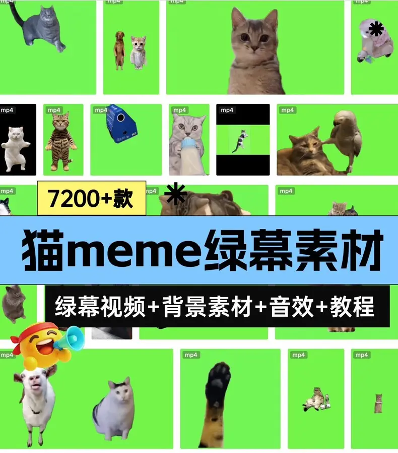 7200+款猫meme绿幕视频素材+背景素材+音效+教程 第1张 7200+款猫meme绿幕视频素材+背景素材+音效+教程 第1张