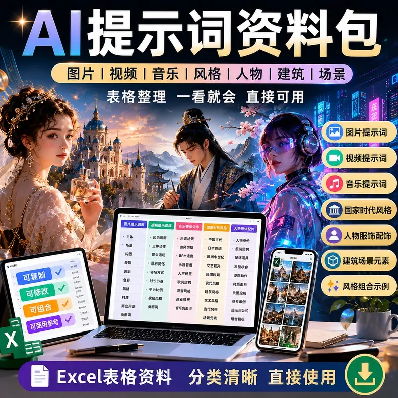 2026实用AI图片、视频、音乐提示词合集 第1张 2026实用AI图片、视频、音乐提示词合集 第1张