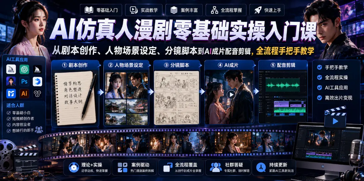 AI仿真人漫剧零基础实操入门课,全流程手把手教学 第1张 AI仿真人漫剧零基础实操入门课,全流程手把手教学 第1张