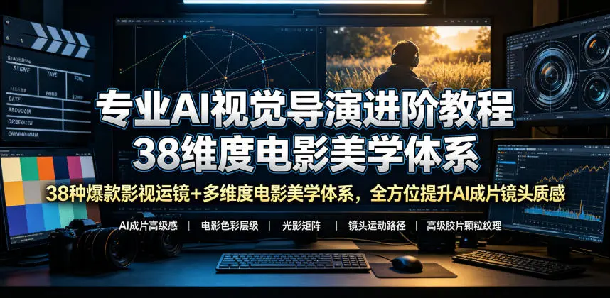 专业AI视觉导演进阶教程,38种爆款影视运镜+多维度电影美学体系 第1张 专业AI视觉导演进阶教程,38种爆款影视运镜+多维度电影美学体系 第1张