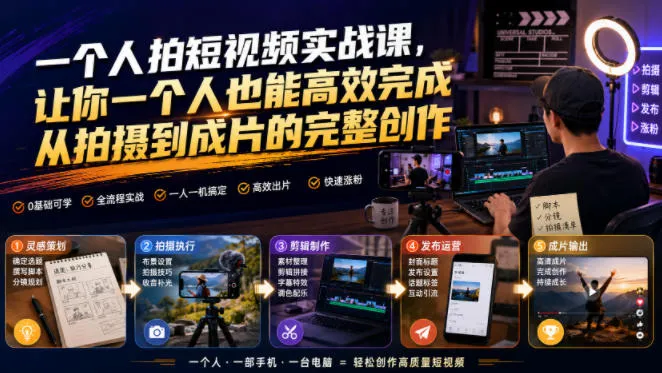一个人拍短视频实战课,从拍摄到成片的完整创作 第1张 一个人拍短视频实战课,从拍摄到成片的完整创作 第1张
