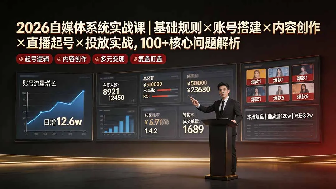 2026自媒体系统实战课|基础规则×账号搭建×内容创作×直播起号×投放实战 第1张 2026自媒体系统实战课|基础规则×账号搭建×内容创作×直播起号×投放实战 第1张