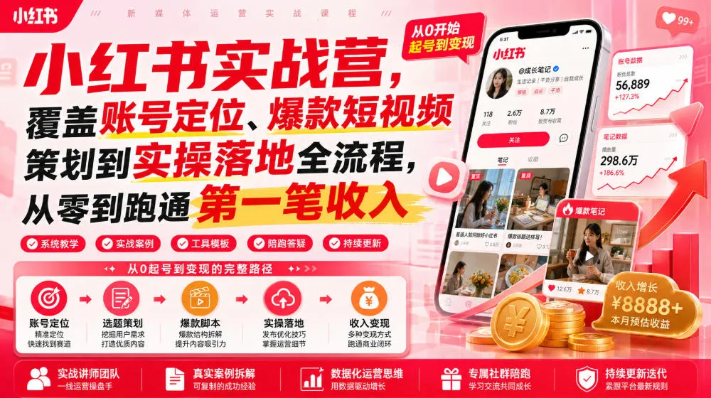 小红书实战营,覆盖账号定位、爆款短视频策划到实操落地全流程 第1张 小红书实战营,覆盖账号定位、爆款短视频策划到实操落地全流程 第1张
