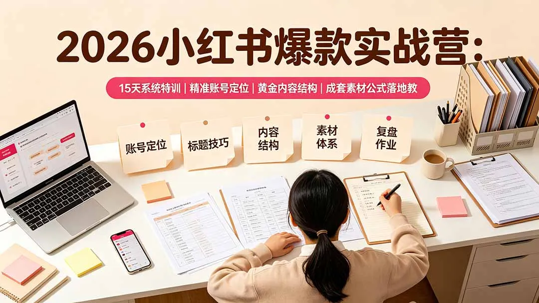2026小红书爆款实战营:15天系统特训,成套素材公式落地教程 第1张 2026小红书爆款实战营:15天系统特训,成套素材公式落地教程 第1张
