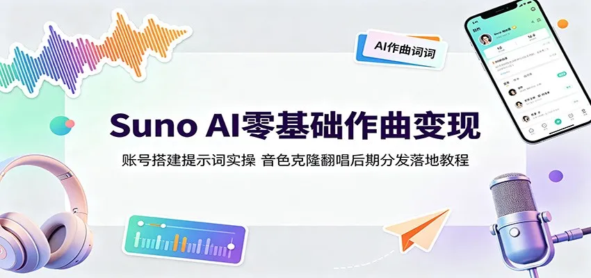 Suno AI零基础作曲变现:账号搭建提示词实操,音色克隆翻唱后期分发落地教程 第1张 Suno AI零基础作曲变现:账号搭建提示词实操,音色克隆翻唱后期分发落地教程 第1张