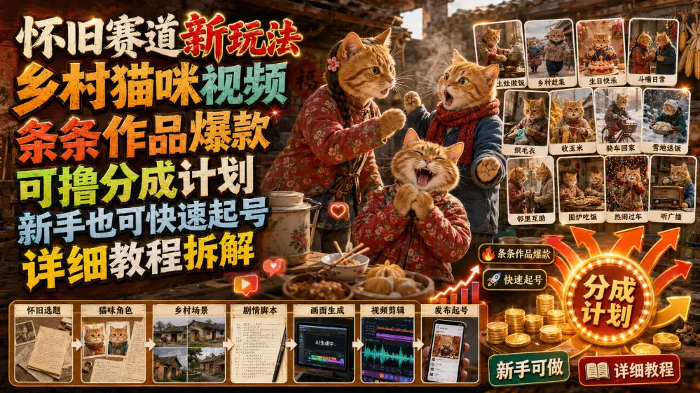 怀旧赛道新玩法，乡村猫咪视频，条条作品爆款 第1张