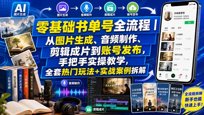 零基础书单号全流程|从图片生成、音频制作、剪辑成片到账号发布 第1张 零基础书单号全流程|从图片生成、音频制作、剪辑成片到账号发布 第1张
