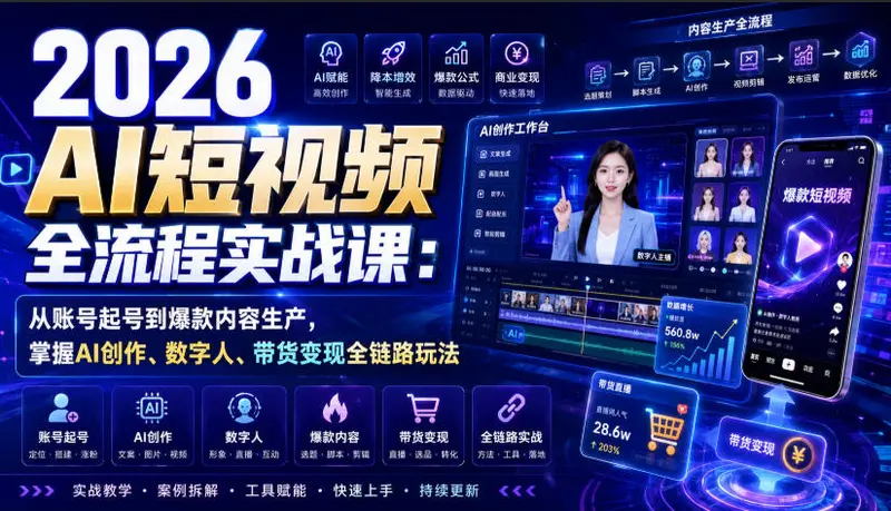 2026AI短视频全流程实战课:从账号起号到爆款内容生产 第1张 2026AI短视频全流程实战课:从账号起号到爆款内容生产 第1张