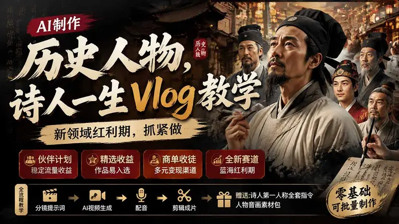 历史人物,诗人一生Vlog教学, AI制作丨伙伴计划 第1张 历史人物,诗人一生Vlog教学, AI制作丨伙伴计划 第1张