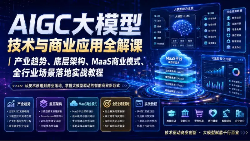 AIGC大模型技术与商业应用全解课,全行业场景落地实战教程 第1张 AIGC大模型技术与商业应用全解课,全行业场景落地实战教程 第1张