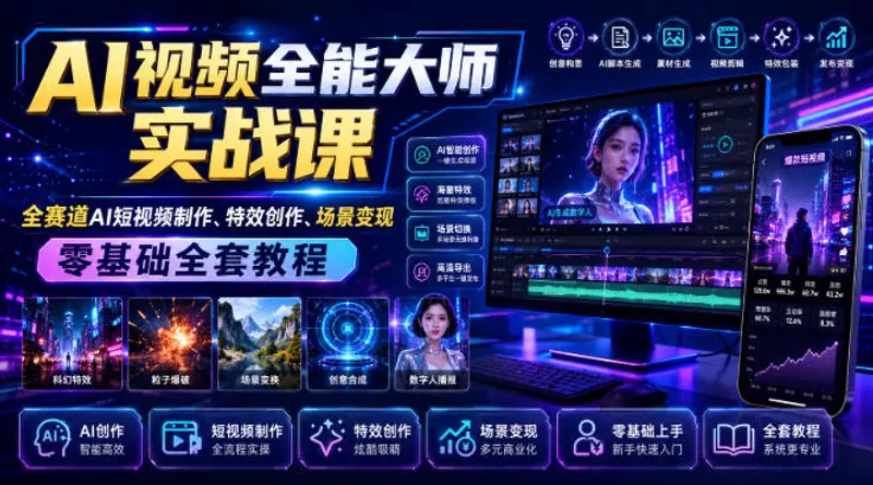 AI视频全能大师实战课|全赛道AI短视频制作、特效创作 第1张 AI视频全能大师实战课|全赛道AI短视频制作、特效创作 第1张