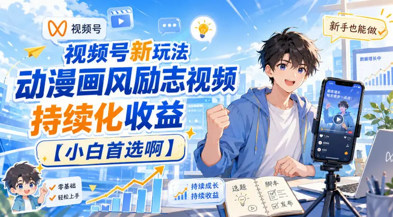 视频号新玩法动漫画风励志视频，持续化收益【小白首选啊】 第1张