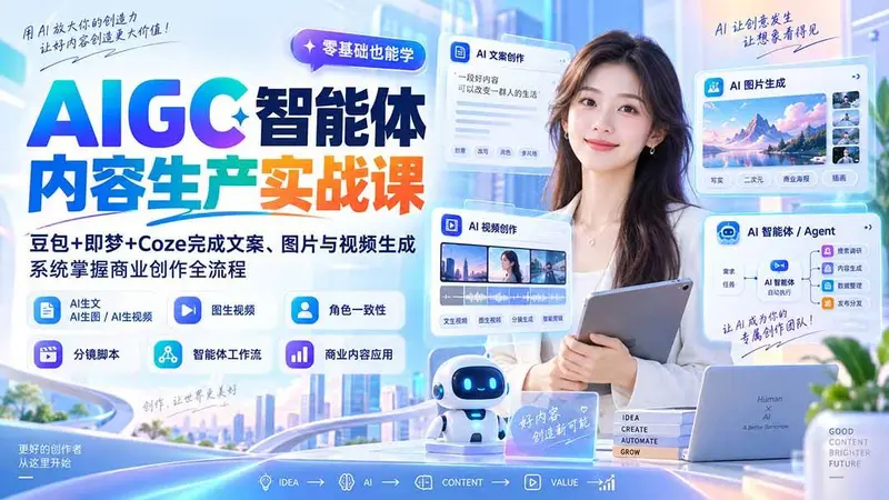 AIGC智能体内容生产实战课,系统掌握商业创作全流程 第1张 AIGC智能体内容生产实战课,系统掌握商业创作全流程 第1张