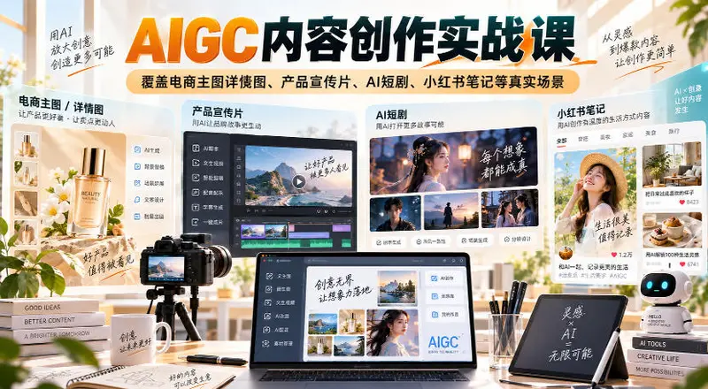 AIGC内容创作实战课,覆盖电商主图详情图、产品宣传片、AI短剧 第1张 AIGC内容创作实战课,覆盖电商主图详情图、产品宣传片、AI短剧 第1张