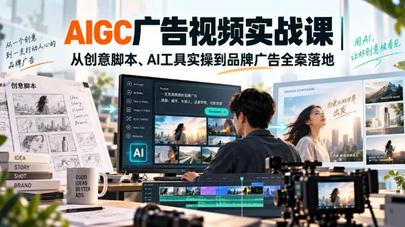 AIGC广告视频实战课|从创意脚本、AI工具实操到品牌广告全案落地 第1张 AIGC广告视频实战课|从创意脚本、AI工具实操到品牌广告全案落地 第1张