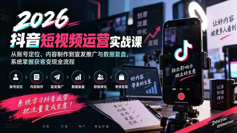 2026抖音短视频运营实战课,系统掌握获客变现全流程 第1张 2026抖音短视频运营实战课,系统掌握获客变现全流程 第1张