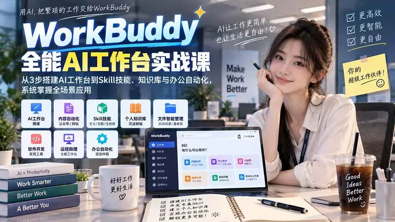 WorkBuddy全能AI工作台实战课:从3步搭建AI工作台到Skill技能 第1张 WorkBuddy全能AI工作台实战课:从3步搭建AI工作台到Skill技能 第1张
