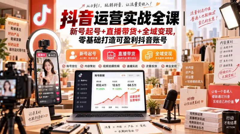 抖音运营实战全课|新号起号+直播带货+全域变现 第1张 抖音运营实战全课|新号起号+直播带货+全域变现 第1张
