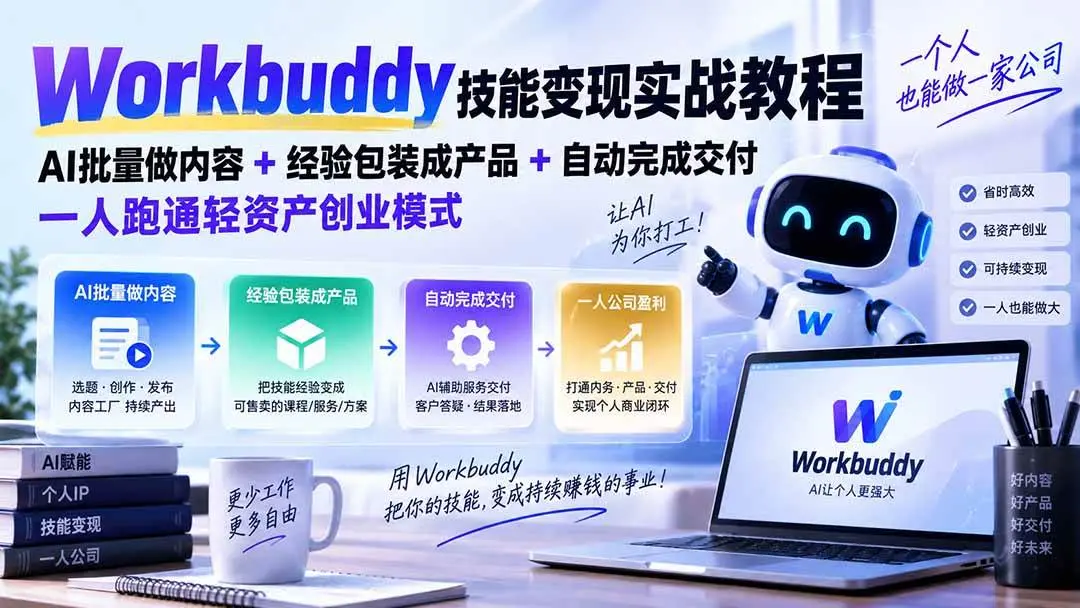 Workbuddy技能变现实战教程:AI批量做内容+经验包装成产品 第1张 Workbuddy技能变现实战教程:AI批量做内容+经验包装成产品 第1张