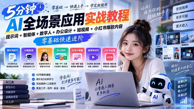 AI全场景应用实战教程|提示词+智能体+数字人+办公设计+短视频+ 第1张 AI全场景应用实战教程|提示词+智能体+数字人+办公设计+短视频+ 第1张