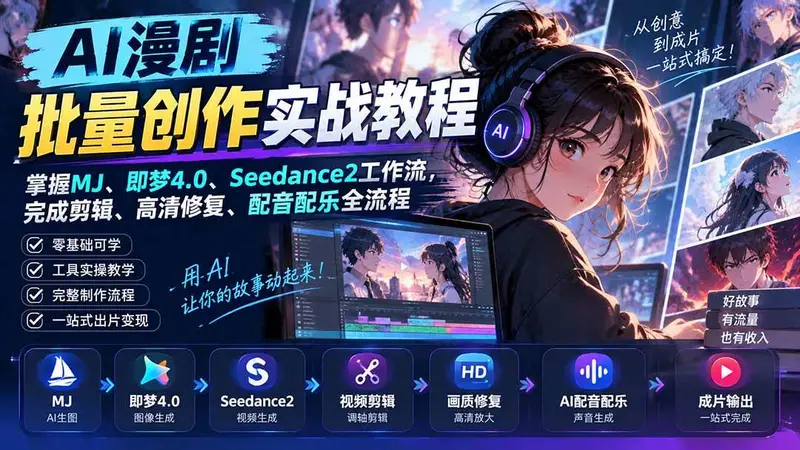 AI漫剧批量创作实战教程:掌握MJ、即梦4.0、Seedance2工作流,完成剪辑 第1张 AI漫剧批量创作实战教程:掌握MJ、即梦4.0、Seedance2工作流,完成剪辑 第1张