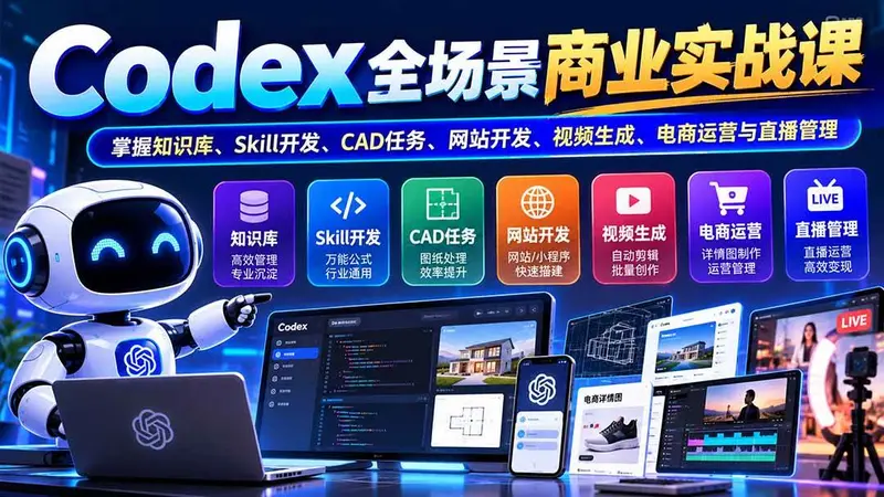 Codex全场景商业实战课：掌握知识库、Skill开发、CAD任务、网站开发、视频生成 第1张