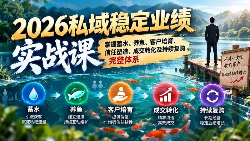 2026私域稳定业绩实战课:掌握蓄水、养鱼、客户培育、信任塑造、成交转化及持续复购完整体系 第1张 2026私域稳定业绩实战课:掌握蓄水、养鱼、客户培育、信任塑造、成交转化及持续复购完整体系 第1张
