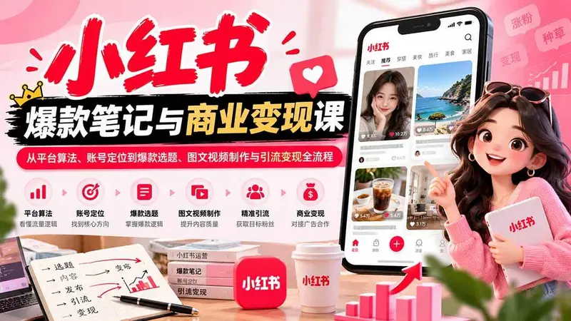 2026小红书爆款笔记与商业变现课:从平台算法、账号定位到爆款选题 第1张 2026小红书爆款笔记与商业变现课:从平台算法、账号定位到爆款选题 第1张