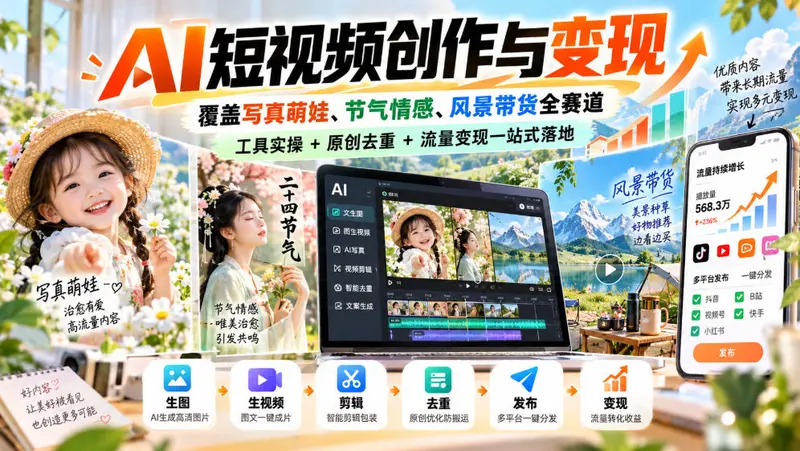 AI短视频创作与变现,覆盖写真萌娃、节气情感、风景带货全赛道 第1张 AI短视频创作与变现,覆盖写真萌娃、节气情感、风景带货全赛道 第1张