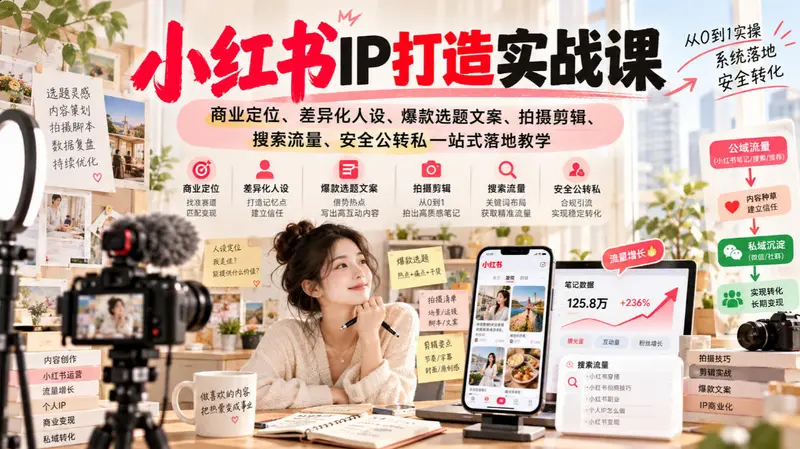 小红书ip打造实战课,商业定位、差异化人设、爆款选题文案、拍摄剪辑 第1张 小红书ip打造实战课,商业定位、差异化人设、爆款选题文案、拍摄剪辑 第1张