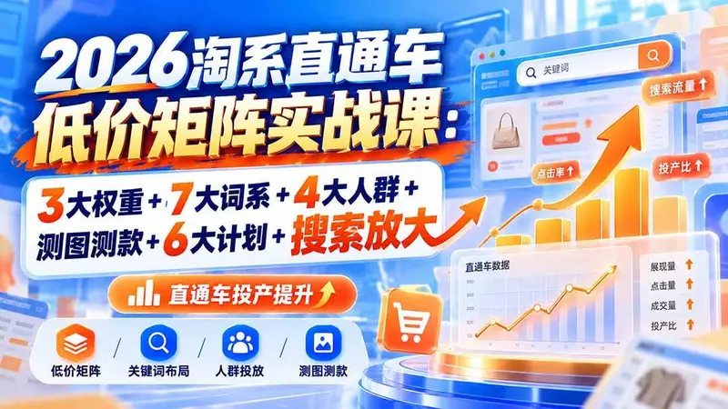 2026淘系直通车低价矩阵实战课:3大权重+7大词系+4大人群+测图测款 第1张 2026淘系直通车低价矩阵实战课:3大权重+7大词系+4大人群+测图测款 第1张