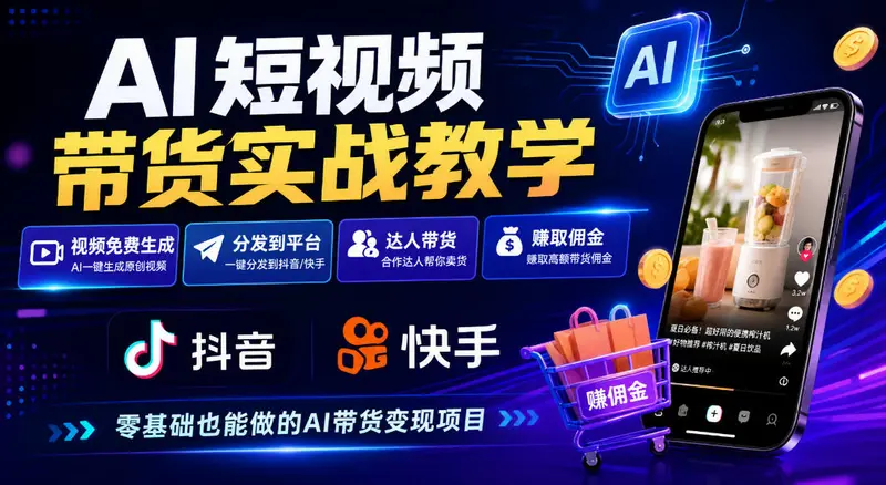 AI短视频带货实战教学，视频免费生成，分发到抖音快手平台 第1张
