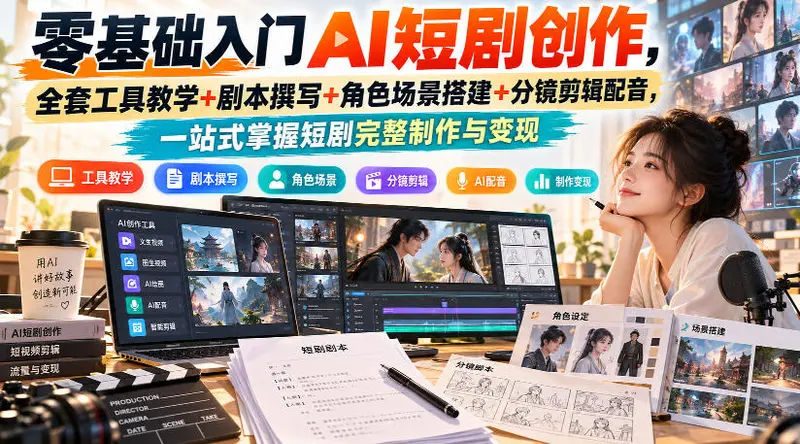 零基础入门AI短剧创作，全套工具教学+剧本撰写+角色场景搭建+分镜剪辑配音 第1张